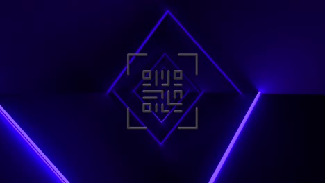 Animation-of-qr-code-glowing-over-blue-neon-background
