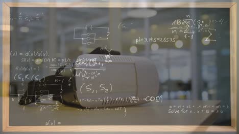 Animation-of-mathematical-equations-over-vr-headset-on-table