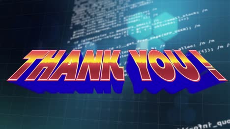 Thank-you-text-over-hexagonal-shapes-and-data-processing-against-blue-background