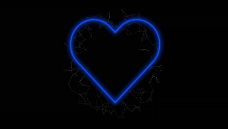 Animation-Des-Neon-Herzsymbols,-Das-über-Sich-Drehenden-Verbindungen-Auf-Schwarzem-Hintergrund-Flackert