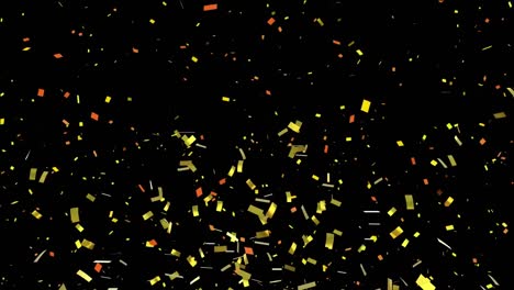 Digital-animation-of-golden-confetti-falling-against-black-background