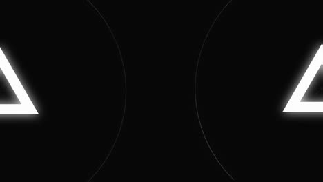 Animation-of-white-triangles-and-circles-pulsating-with-copy-space-on-black-background