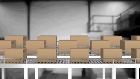 Animation-of-cardboard-boxes-moving-on-conveyor-belts-in-warehouse