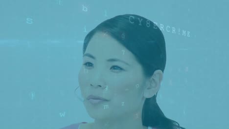 Cyber-Sicherheitsdatenverarbeitung-über-Eine-Asiatische-Kundenbetreuerin,-Die-über-Ein-Telefon-Headset-Spricht