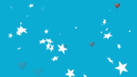 Animation-of-social-media-heart-icons-and-stars-falling-on-blue-background