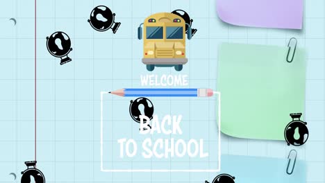 Animation-Von-Back-to-School-Texten-über-Schulsymbolen