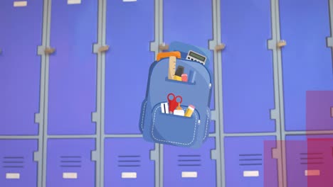 Animation-of-school-items-icons-moving-over-locker