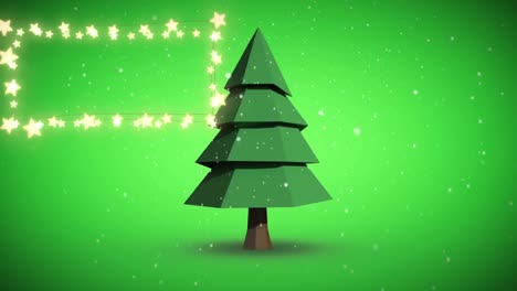 Animation-of-fairy-lights-frame-with-copy-space-and-christmas-tree-on-green-background