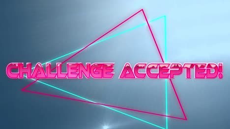 Challenge-accepted-text-over-neon-triangles-against-spots-of-light-on-blue-background