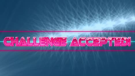 Challenge-accepted-text-over-neon-banner-against-spots-of-light-on-blue-background