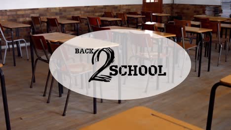 Animation-of-back-to-school-text-over-empty-classroom