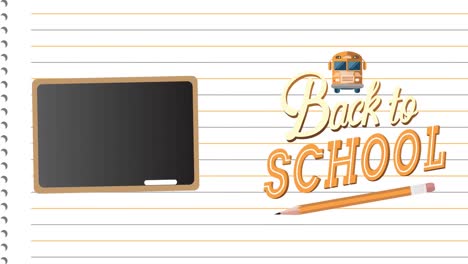 Animation-of-back-to-school-text-over-blackboard-and-white-background