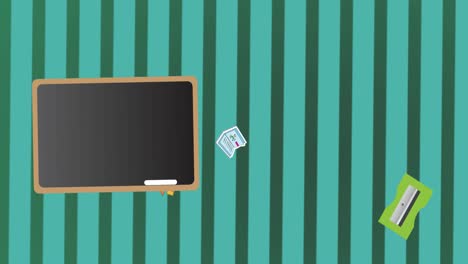 Animation-of-school-items-icons-moving-on-green-background