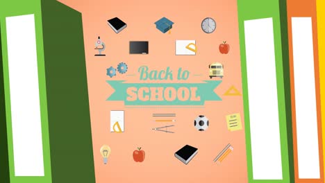 Animation-of-back-to-school-text-books-and-school-items-icons-on-black-background