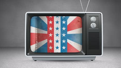 Animation-of-american-flag-in-tv-on-gray-background