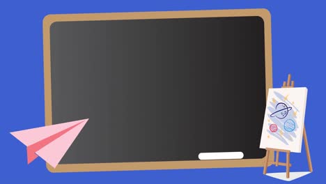 Animation-of-blackboard-and-school-items-icons-on-blue-background
