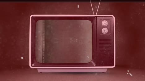 Animation-of-retro-television-set-on-distressed-vintage-analogue-film