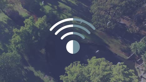 Animation-of-wifi-digital-icon-floating-over-park