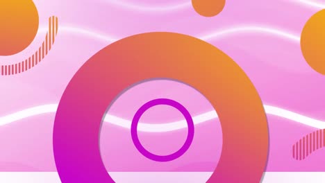 Animation-of-vibrant-colour-circles-over-pink-patterned-background