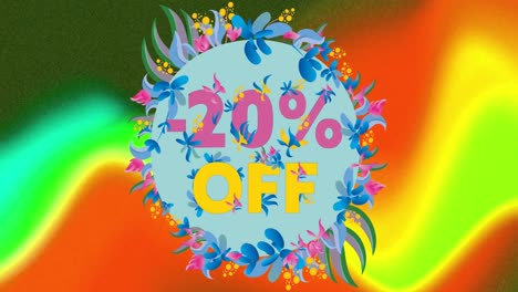 Animation-of-20-percent-off-text-on-floral-pattern-and-glowing-background