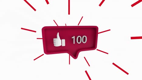 Animation-of-thumbs-up-and-numbers-on-red-speech-bubble-over-white-background