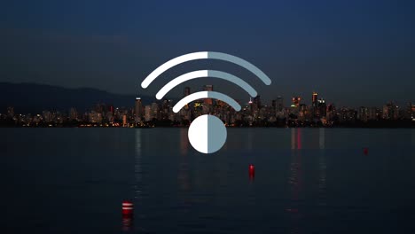 Animation-of-wifi-digital-icon-floating-over-landscape