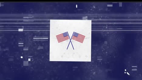 Animation-of-interference-over-american-flags-on-blue-background
