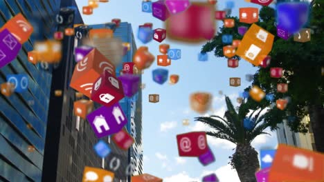 Animation-of-wifi-and-digital-icons-floating-over-cityscape