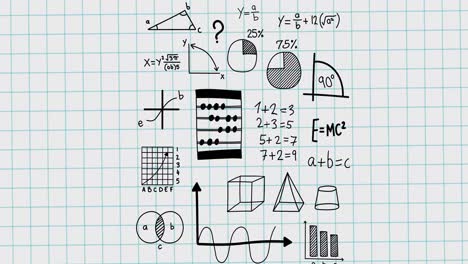 Animation-of-mathematical-equations-moving-on-white-background