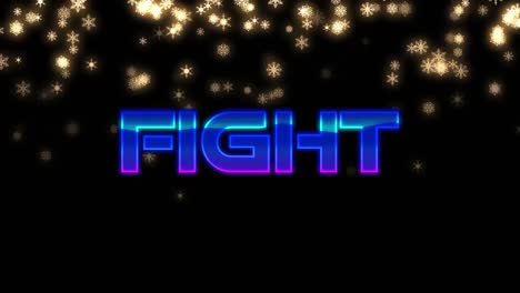 Digital-animation-of-fight-text-over-shining-stars-falling-against-black-background