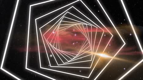 Digital-animation-of-hexagonal-shapes-spinning-in-seamless-motion-against-shining-stars-in-space