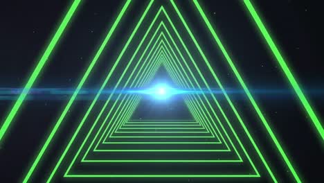 Digitale-Animation-Von-Dreiecksformen-In-Nahtloser-Bewegung-Vor-Lichtfleck-Auf-Schwarzem-Hintergrund