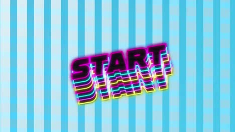 Digital-animation-of-neon-start-text-with-shadow-effect-against-stripes-on-blue-background