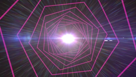 Animation-of-glowing-purple-spinning-with-glowing-light