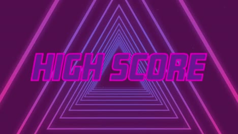 Purple-high-score-text-against-neon-triangles-in-seamless-motion-on-purple-background