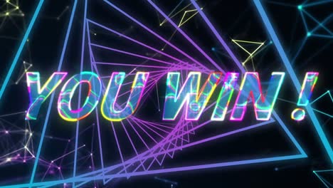 Animation-of-you-win-text-in-glowing-letters-over-neon-geometric-tunnel