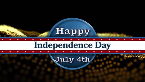 Confetti-falling-over-independence-day-text-banner-over-yellow-digital-wave-on-black-background
