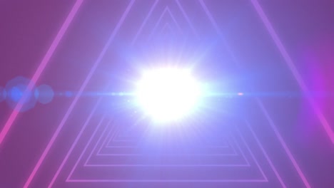 Digital-animation-of-triangle-shapes-in-seamless-motion-against-spot-of-light-on-purple-background