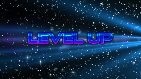Digital-animation-of-level-up-text-banner-against-shooting-stars-on-blue-background