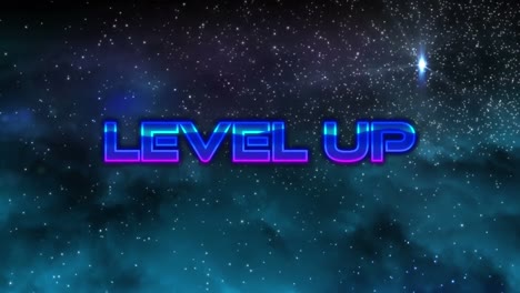 Digital-animation-of-level-up-text-against-shooting-stars-on-blue-background