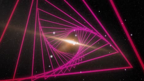Digitale-Animation-Von-Dreiecksformen,-Die-Sich-In-Nahtloser-Bewegung-Vor-Leuchtenden-Sternen-Im-Weltraum-Drehen