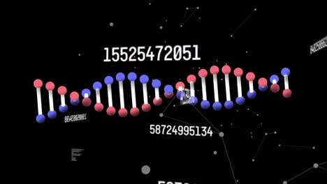 Animation-Eines-DNA-Strangs,-Der-Sich-über-Die-Datenverarbeitung-Dreht