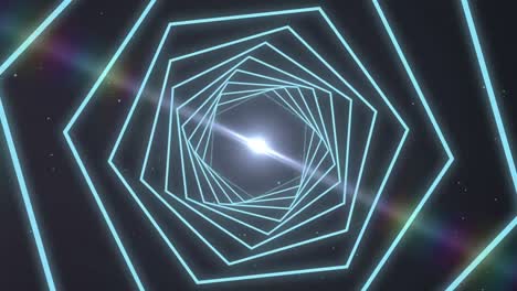 Animation-Eines-Blau-Leuchtenden-Neontunnels,-Der-Sich-Auf-Schwarzem-Hintergrund-Dreht