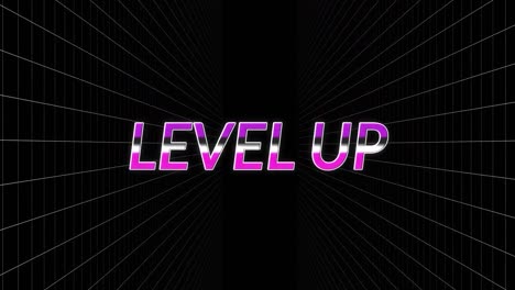 Digital-animation-of-purple-level-up-text-against-grid-network-on-black-background