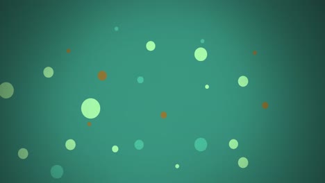 Animation-of-multi-coloured-dots-moving-over-green-background