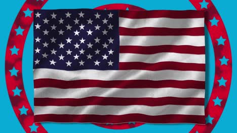 Animation-Der-Amerikanischen-Flagge-über-Den-Sternen-Der-Amerikanischen-Flagge-Und-Farbig-Auf-Kreisen