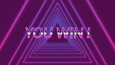 Purple-you-win-text-against-neon-triangles-in-seamless-motion-on-purple-background