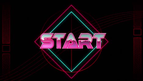 Animation-of-start-text-in-pink-metallic,-over-neon-lines-on-black