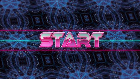 Animation-of-start-text-in-pink-metallic-letters-over-neon-lines