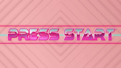 Animation-of-press-start-text-in-pink-metallic-over-neon-lines-on-pink-diamond-shapes